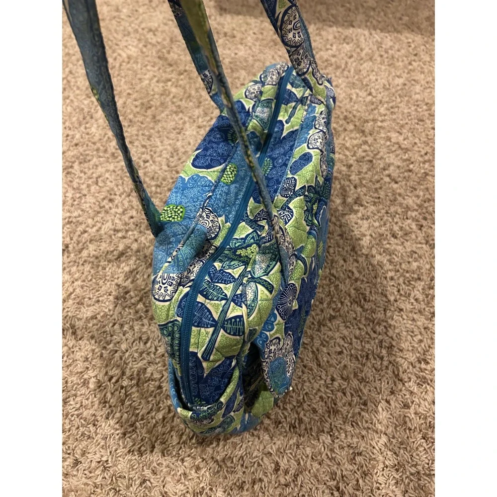 Vera Bradley Indigo Pop Quilted Multi-Use‎ Tote Diaper Travel Bag Green Floral